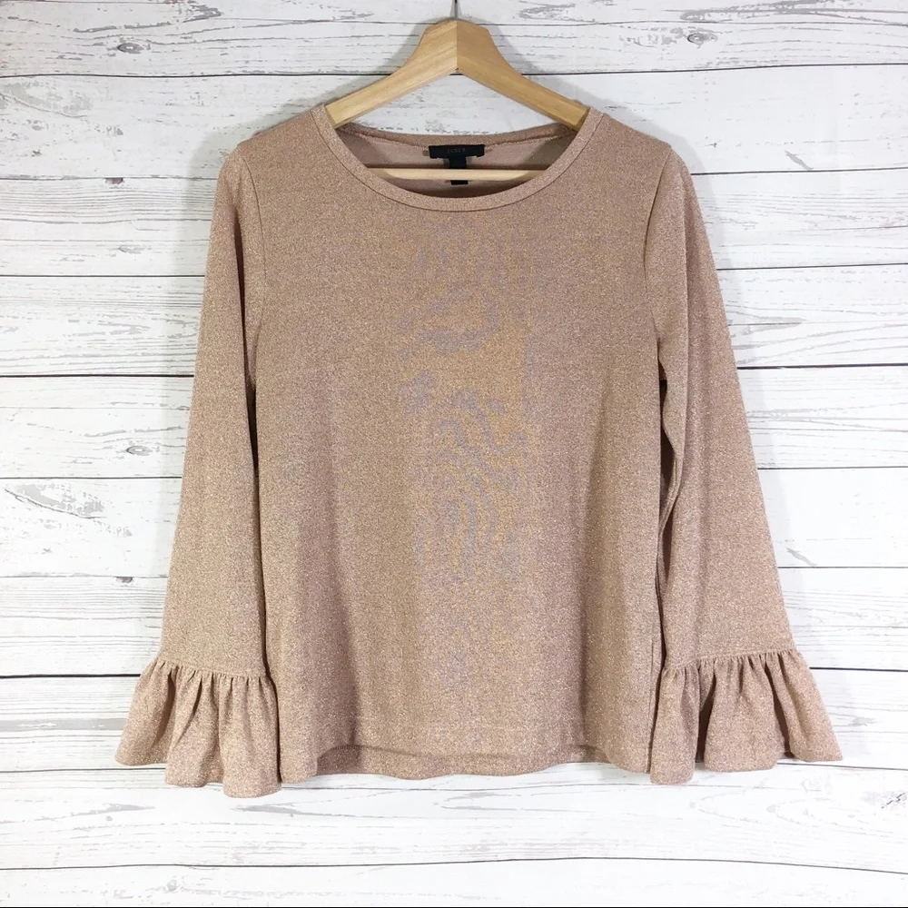 J Crew Glittered Ruffle Pullover Sweater Top Long Sleeves Sz M
